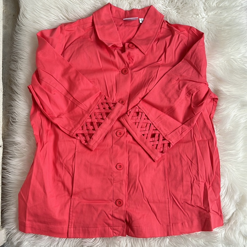 Denim & Co. Women's 1X Porcelain Rose/Coral  Jacket